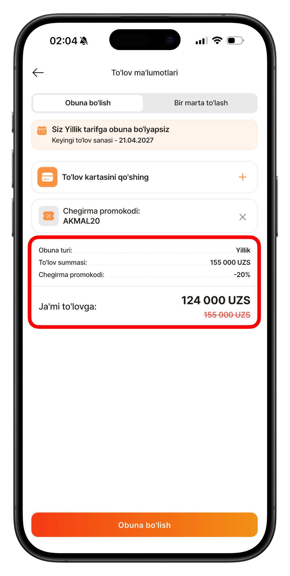 9-qadam: Chegirma qo'llandi — to'lang